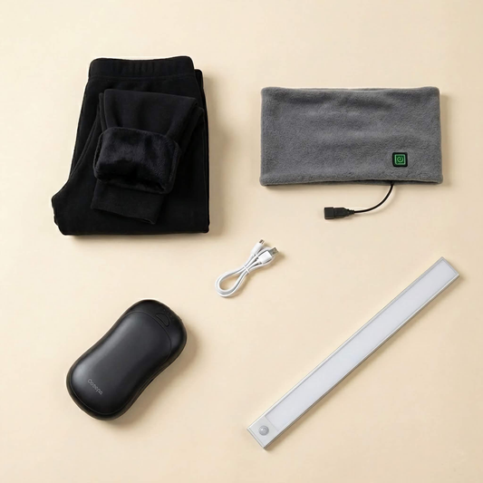 Komplett Värmeset: Strumpbyxor, Halskrage, Handvärmare & LED-lampa